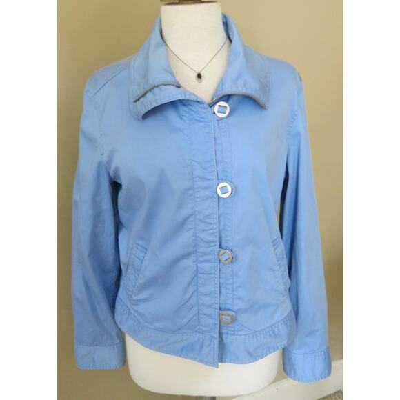 TALBOTS Short Jacket Size S Women's Light Weight Zipper Silver Closures Blue - Picture 1 of 5